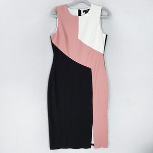 WHBM Dress Women 8 Pink Black White Midi Sheath Stretch Sleeveless Classic